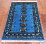 Blue Bokhara Hand Knotted Wool Rug - 2' 5" X 3' 11"