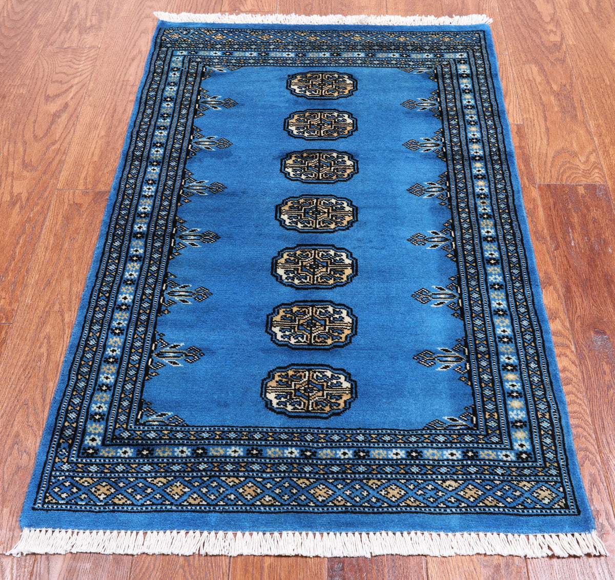 Blue Bokhara Hand Knotted Wool Rug - 2' 5" X 3' 11"