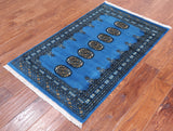 Blue Bokhara Hand Knotted Wool Rug - 2' 5" X 3' 11"