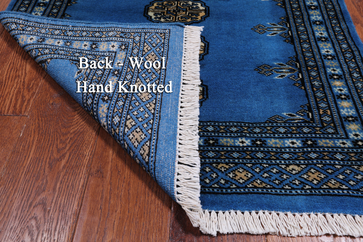 Blue Bokhara Hand Knotted Wool Rug - 2' 5" X 3' 11"