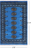 Blue Bokhara Hand Knotted Wool Rug - 2' 5" X 3' 11"