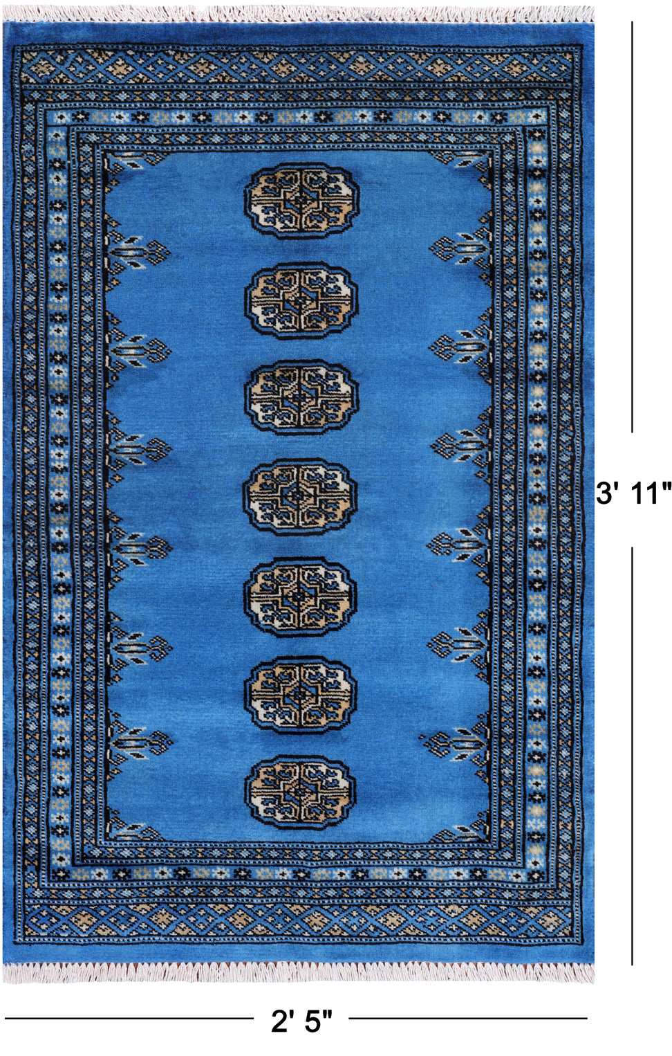 Blue Bokhara Hand Knotted Wool Rug - 2' 5" X 3' 11"
