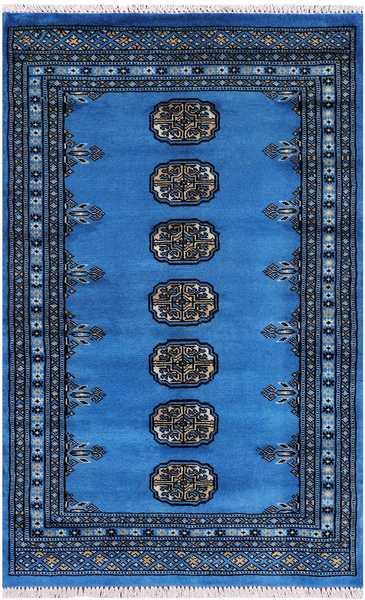 Blue Bokhara Hand Knotted Wool Rug - 2' 5" X 3' 11"