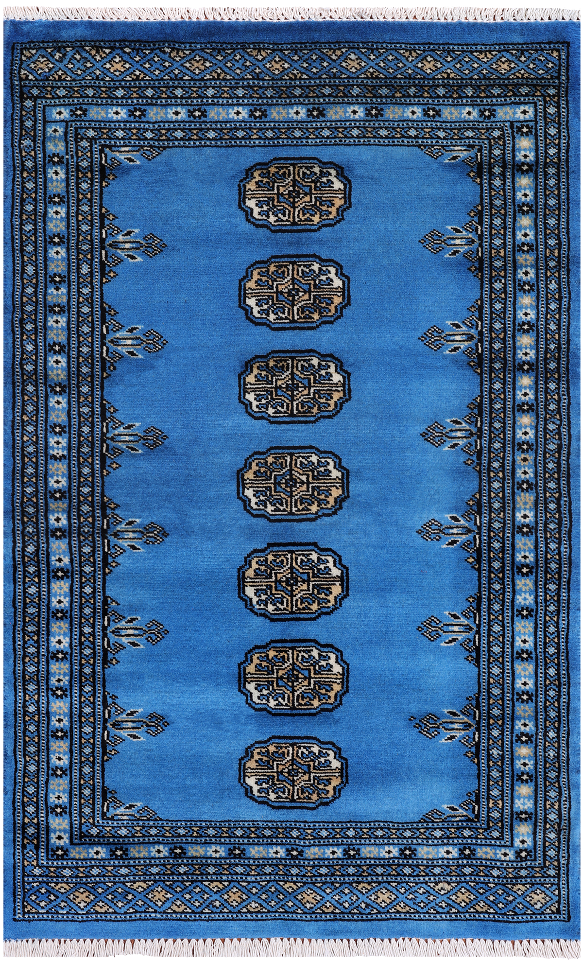 Blue Bokhara Hand Knotted Wool Rug - 2' 5" X 3' 11"