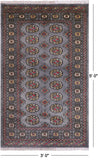 Grey Bokhara Hand-Knotted Wool Rug - 3' 0" X 5' 0"