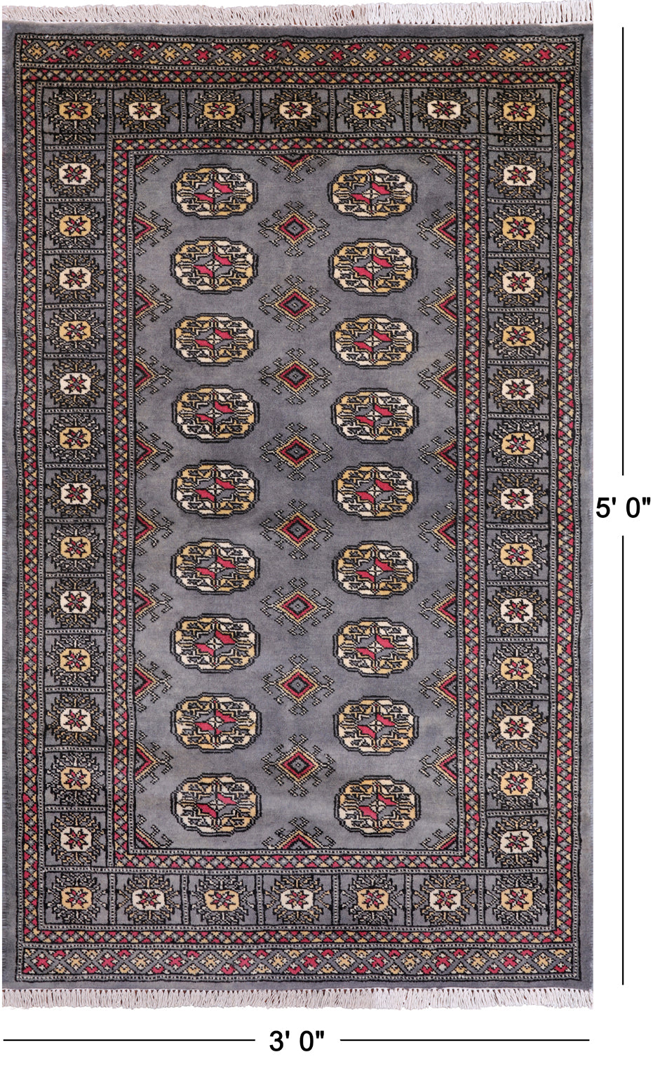 Grey Bokhara Hand-Knotted Wool Rug - 3' 0" X 5' 0"