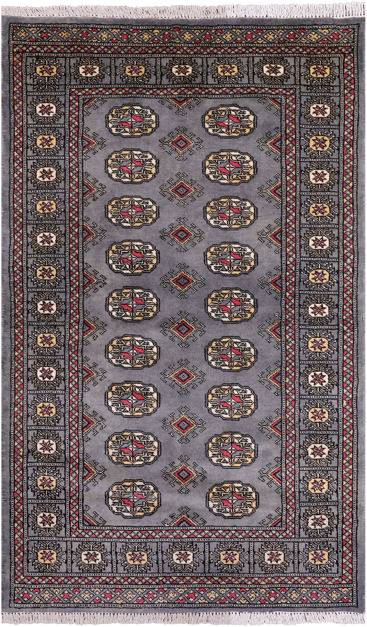 Grey Bokhara Hand-Knotted Wool Rug - 3' 0" X 5' 0"
