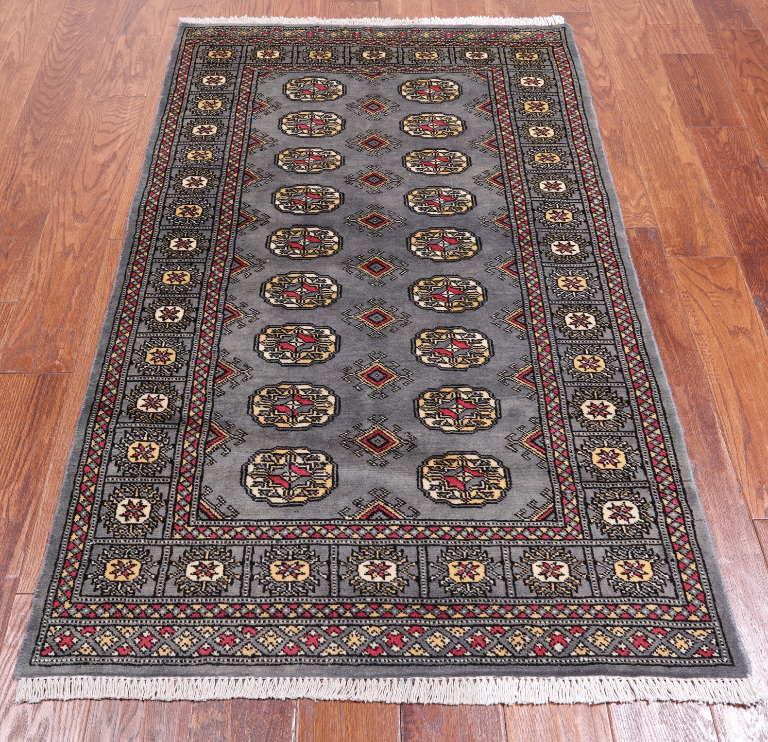 Grey Bokhara Hand-Knotted Wool Rug - 3' 0" X 5' 0"