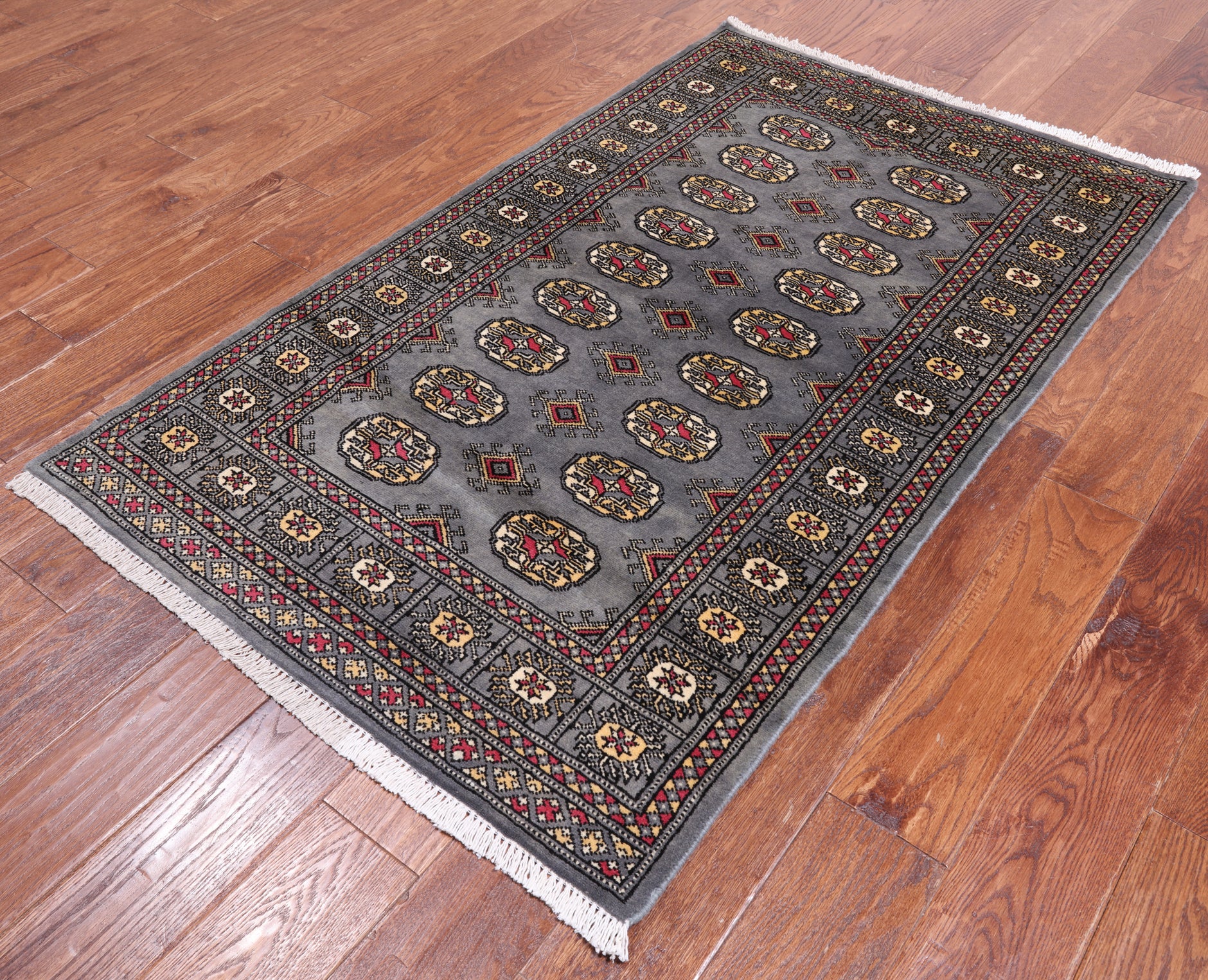 Grey Bokhara Hand-Knotted Wool Rug - 3' 0" X 5' 0"