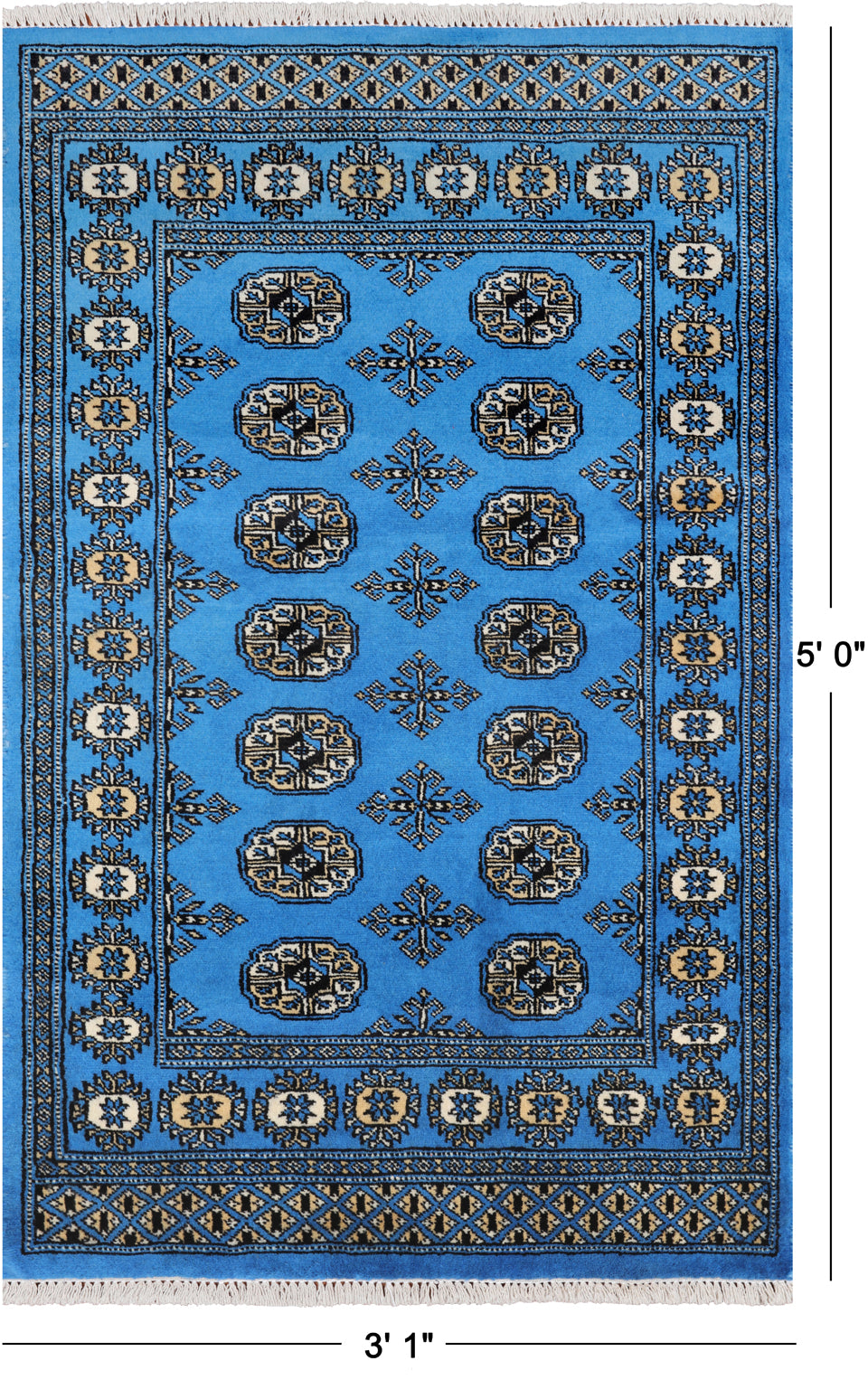 Blue Bokhara Hand-Knotted Wool Rug - 3' 1" X 5' 0"