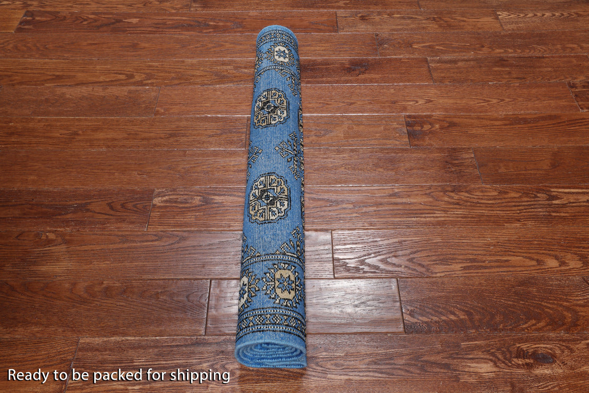 Blue Bokhara Hand-Knotted Wool Rug - 3' 1" X 5' 0"