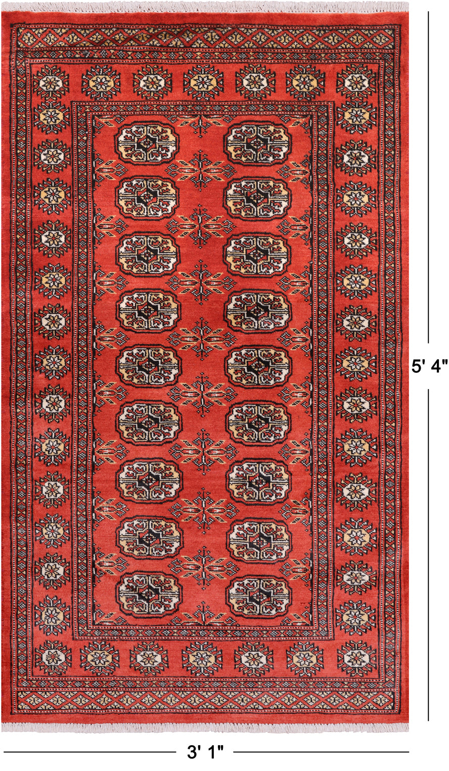 Rust Bokhara Hand-Knotted Wool Rug - 3' 1" X 5' 4"