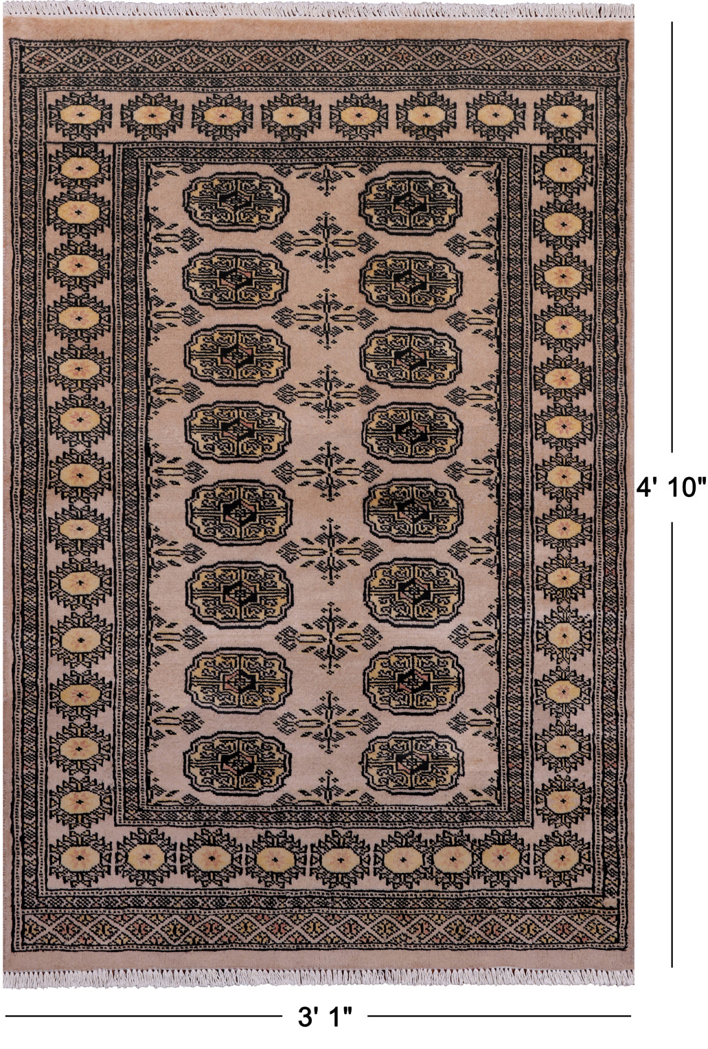 Ivory Bokhara Handmade Wool Rug - 3' 1" X 4' 10"