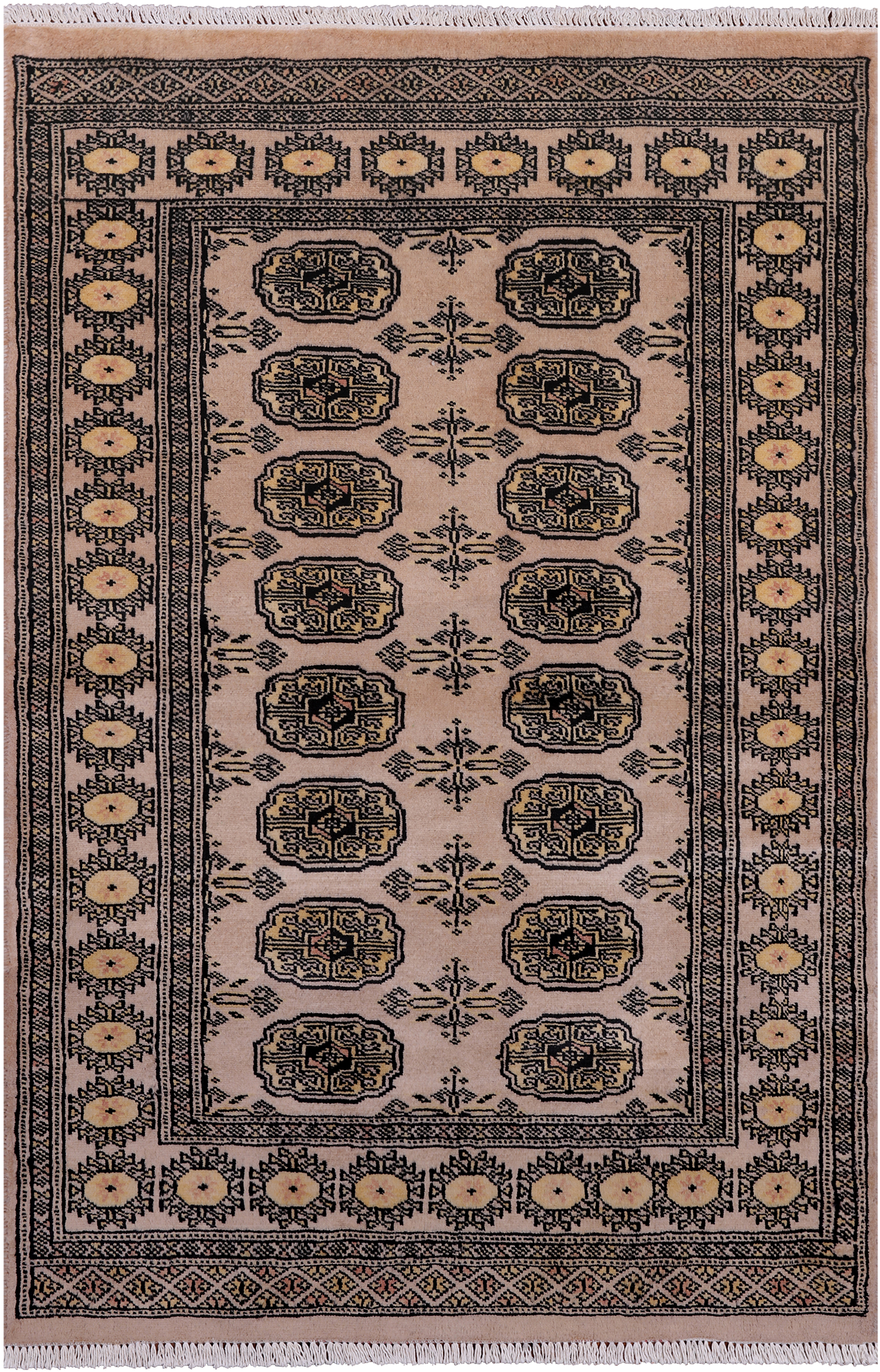 Ivory Bokhara Handmade Wool Rug - 3' 1" X 4' 10"