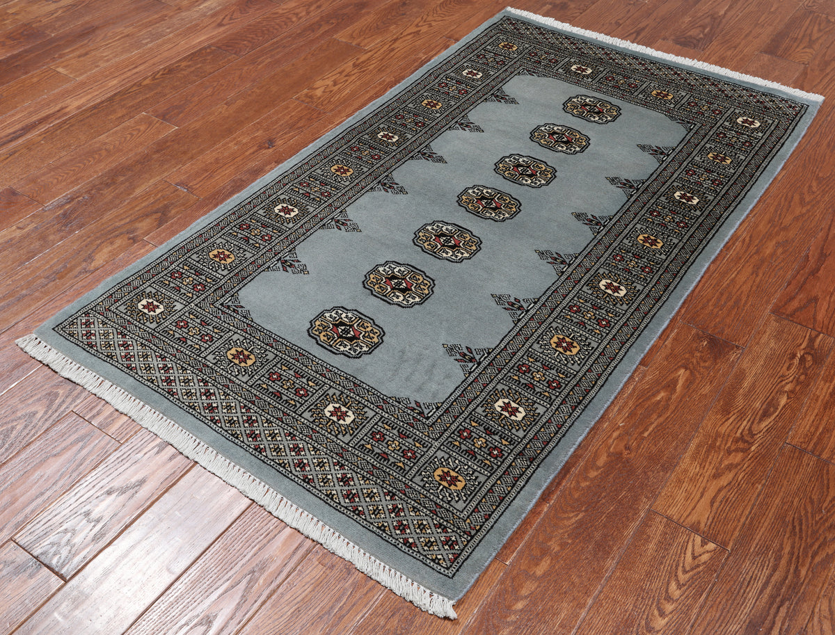 Grey Bokhara Handmade Wool Rug - 3' 1" X 5' 4"