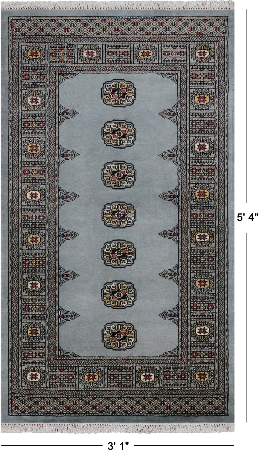 Grey Bokhara Handmade Wool Rug - 3' 1" X 5' 4"