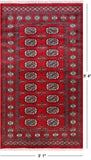 Red Bokhara Hand-Knotted Wool Rug - 3' 1" X 5' 4"