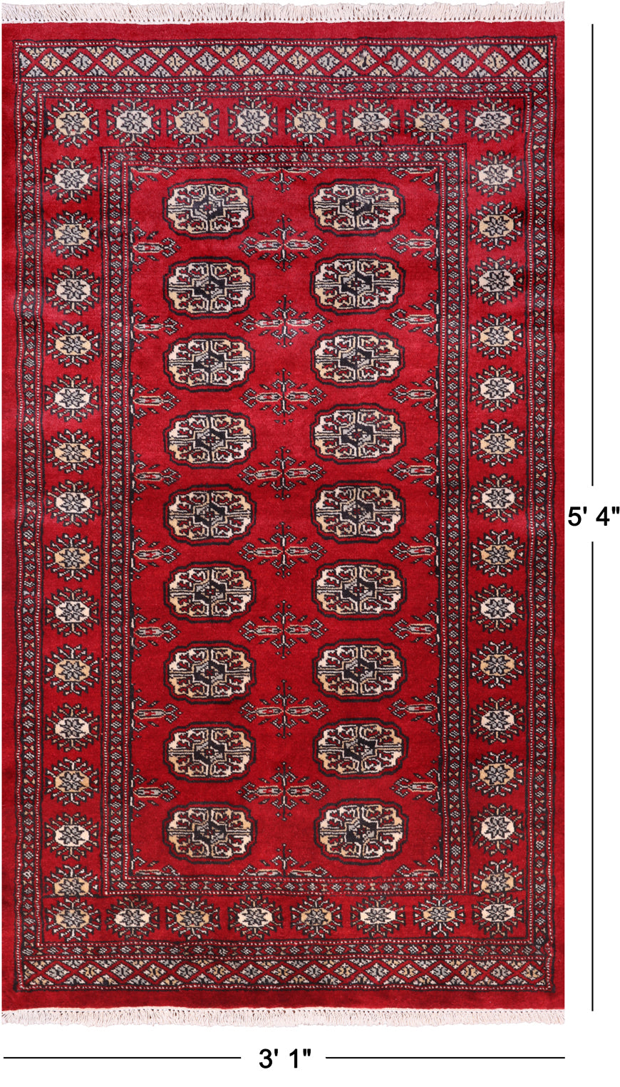 Red Bokhara Hand-Knotted Wool Rug - 3' 1" X 5' 4"