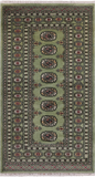 Green Bokhara Handmade Wool Runner Rug - 3' 1" X 5' 7"