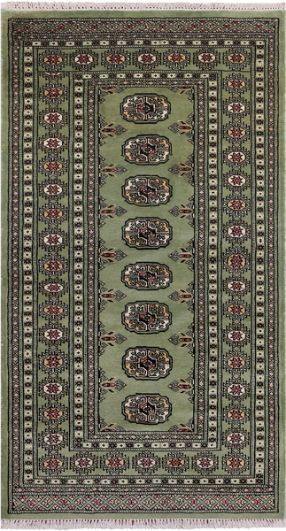 Green Bokhara Handmade Wool Runner Rug - 3' 1" X 5' 7"