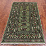 Green Bokhara Handmade Wool Runner Rug - 3' 1" X 5' 7"