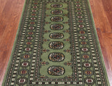 Green Bokhara Handmade Wool Runner Rug - 3' 1" X 5' 7"