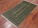 Green Bokhara Handmade Wool Runner Rug - 3' 1" X 5' 7"