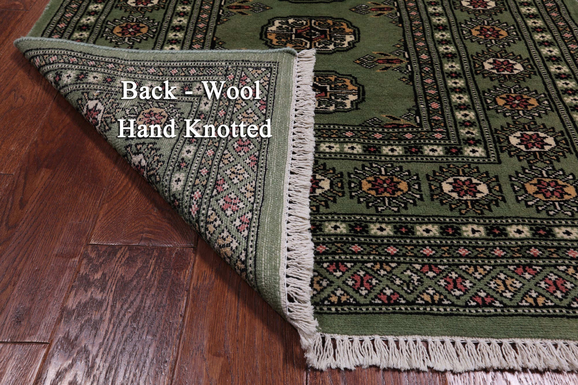 Green Bokhara Handmade Wool Runner Rug - 3' 1" X 5' 7"