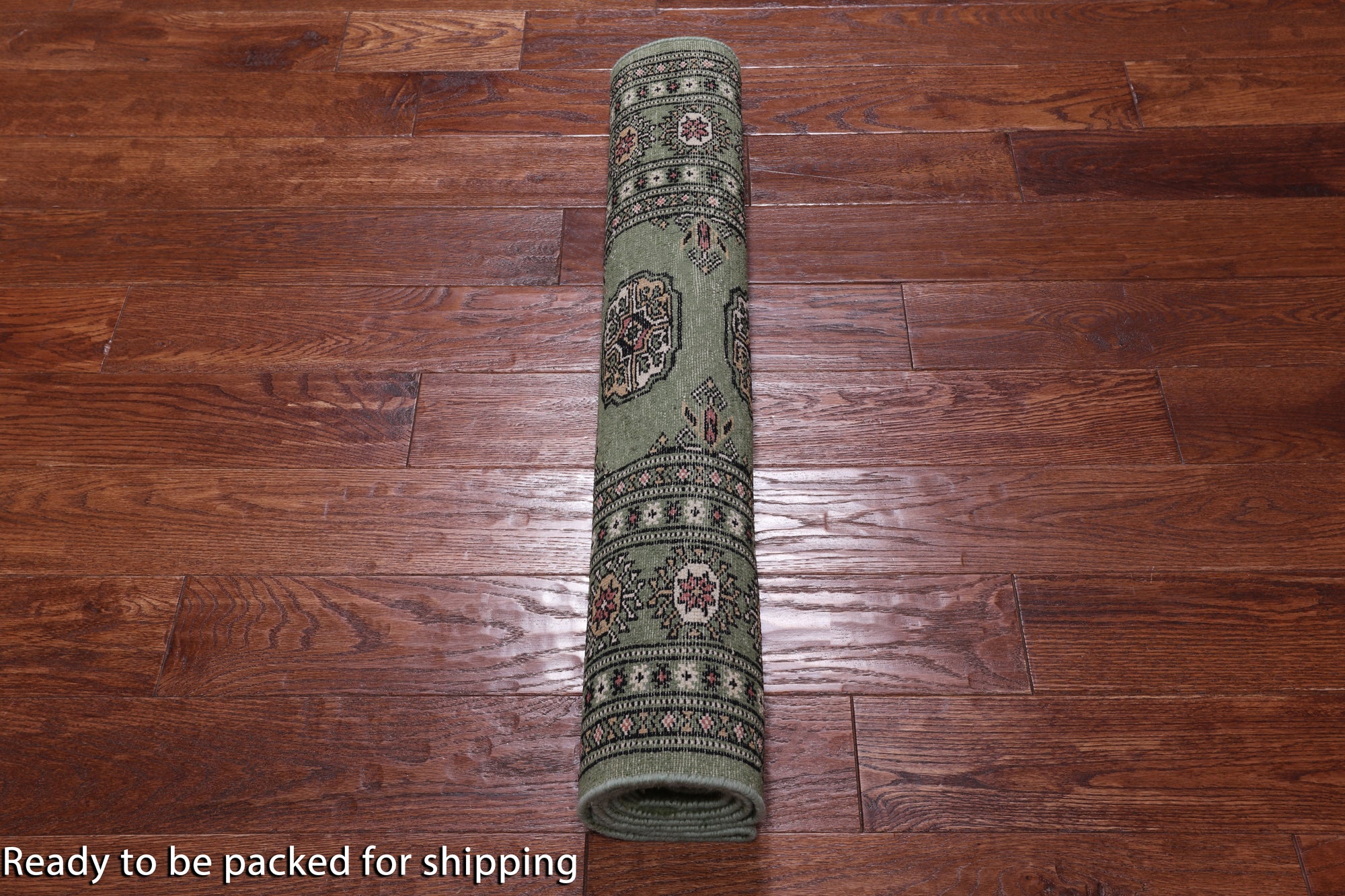Green Bokhara Handmade Wool Runner Rug - 3' 1" X 5' 7"