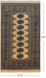Gold Bokhara Hand Knotted Wool Rug - 2' 11" X 5' 0"
