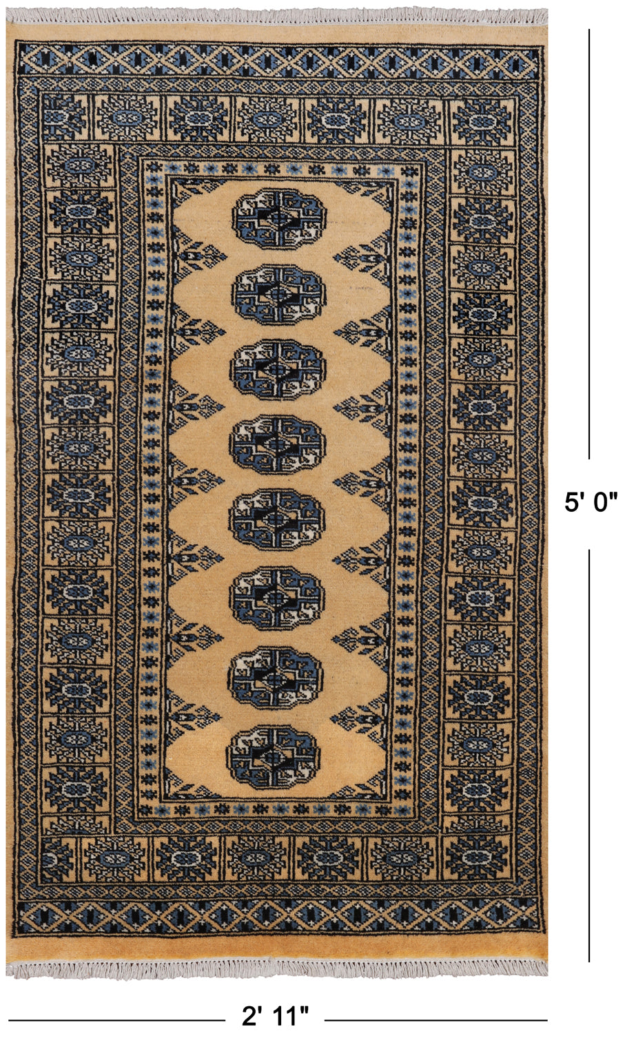 Gold Bokhara Hand Knotted Wool Rug - 2' 11" X 5' 0"