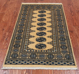 Gold Bokhara Hand Knotted Wool Rug - 2' 11" X 5' 0"