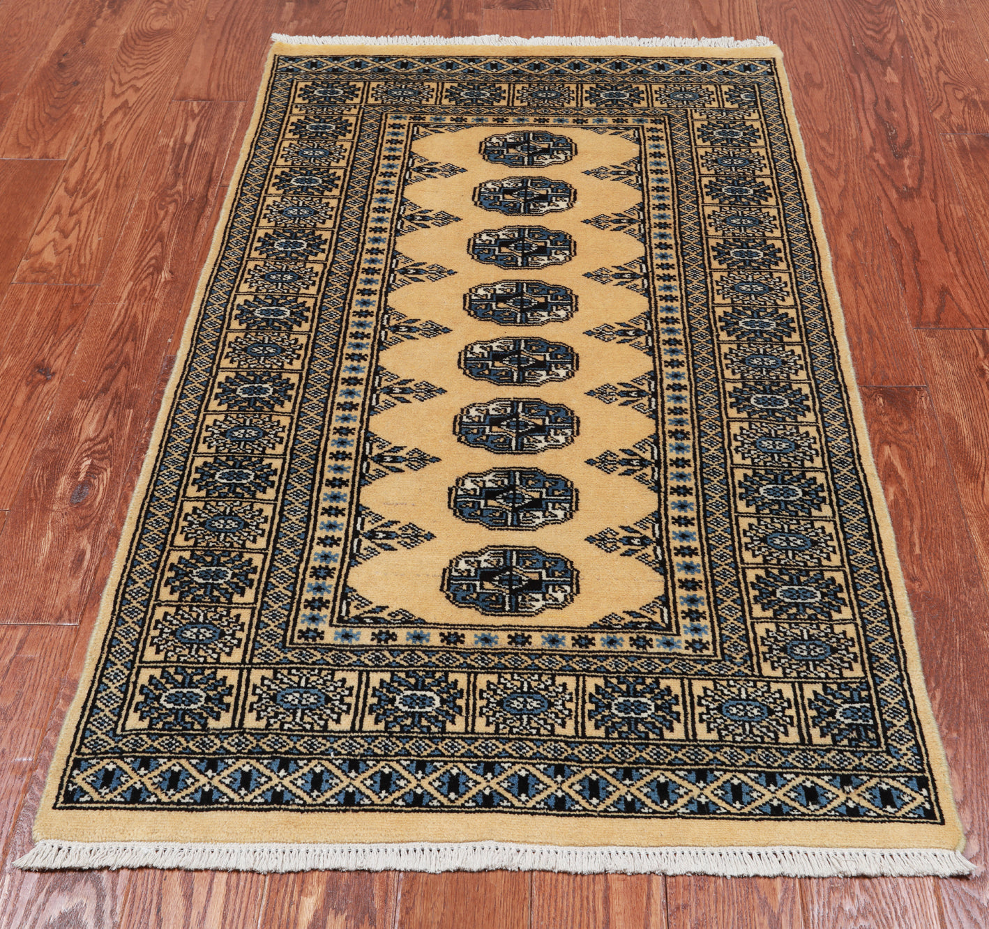 Gold Bokhara Hand Knotted Wool Rug - 2' 11" X 5' 0"
