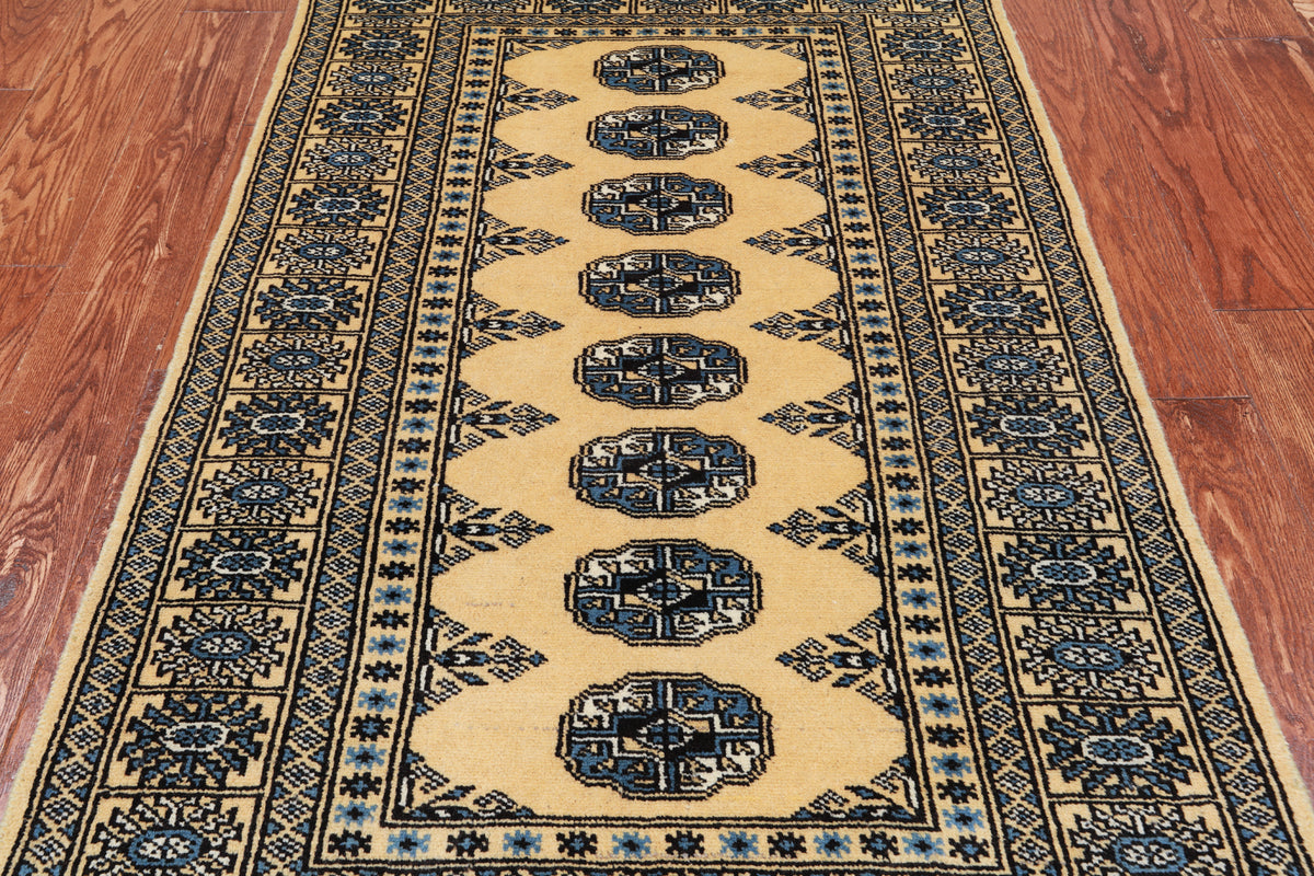 Gold Bokhara Hand Knotted Wool Rug - 2' 11" X 5' 0"