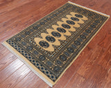 Gold Bokhara Hand Knotted Wool Rug - 2' 11" X 5' 0"