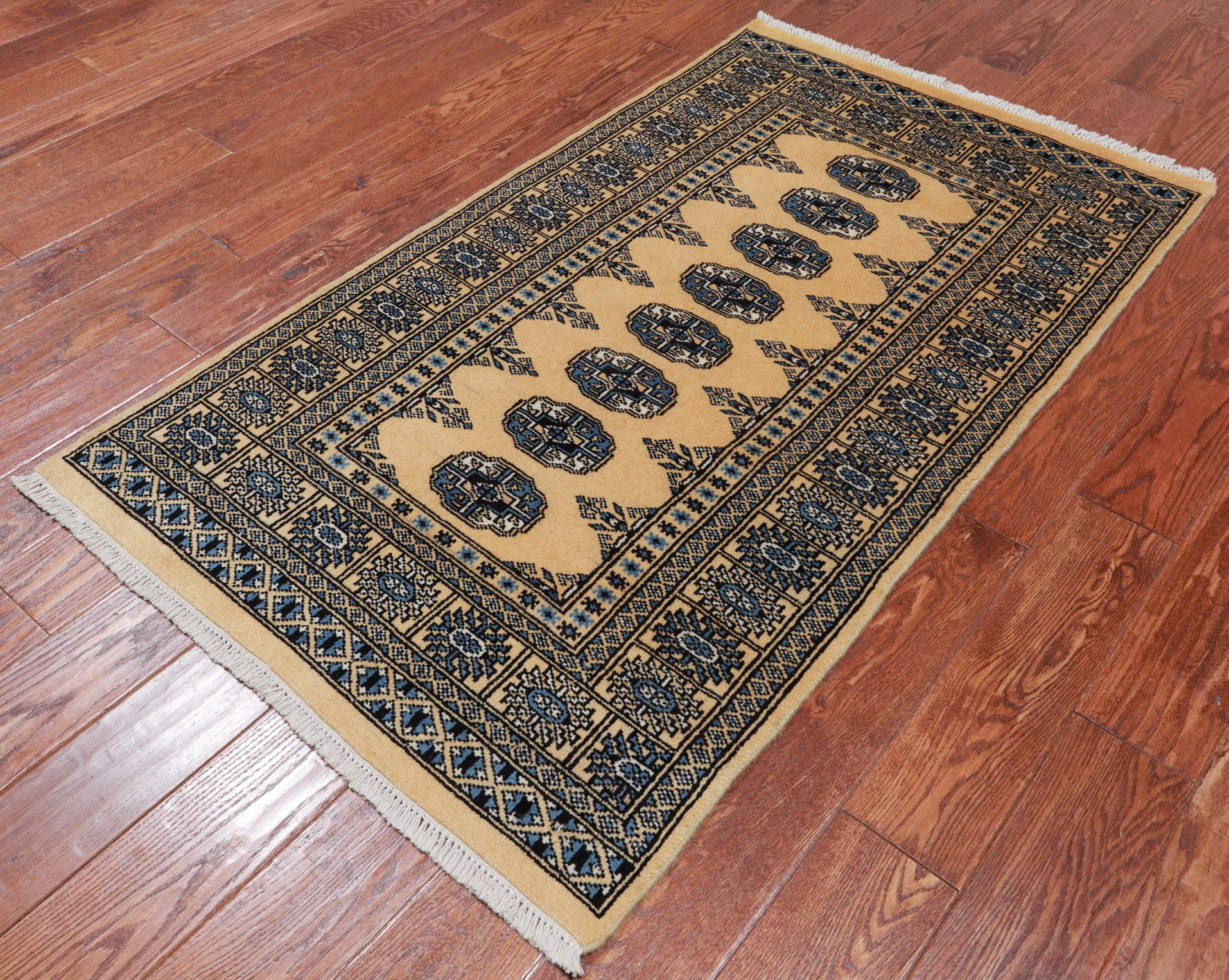 Gold Bokhara Hand Knotted Wool Rug - 2' 11" X 5' 0"