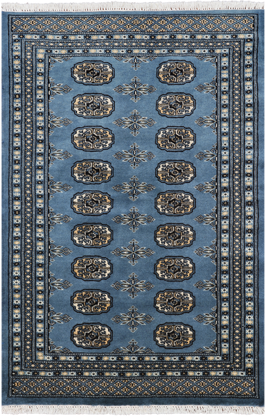 Blue Bokhara Hand-Knotted Wool Rug - 3' 1" X 4' 9"
