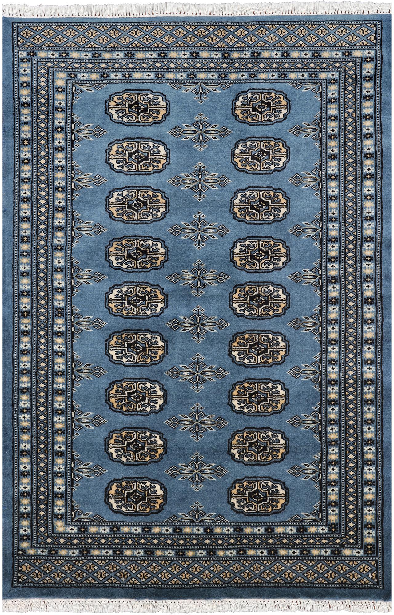 Blue Bokhara Hand-Knotted Wool Rug - 3' 1" X 4' 9"