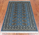 Blue Bokhara Hand-Knotted Wool Rug - 3' 1" X 4' 9"