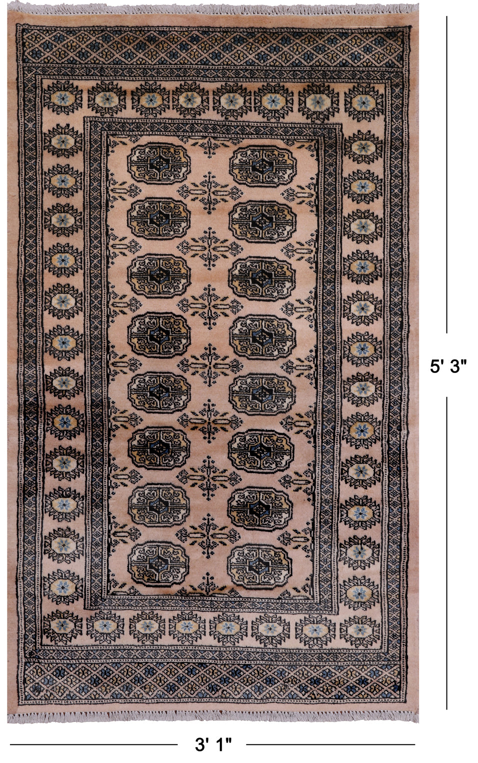 Ivory Bokhara Hand Knotted Wool Rug - 3' 1" X 5' 3"