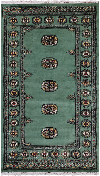 Green Bokhara Hand-Knotted Wool Rug - 2' 11" X 5' 0"