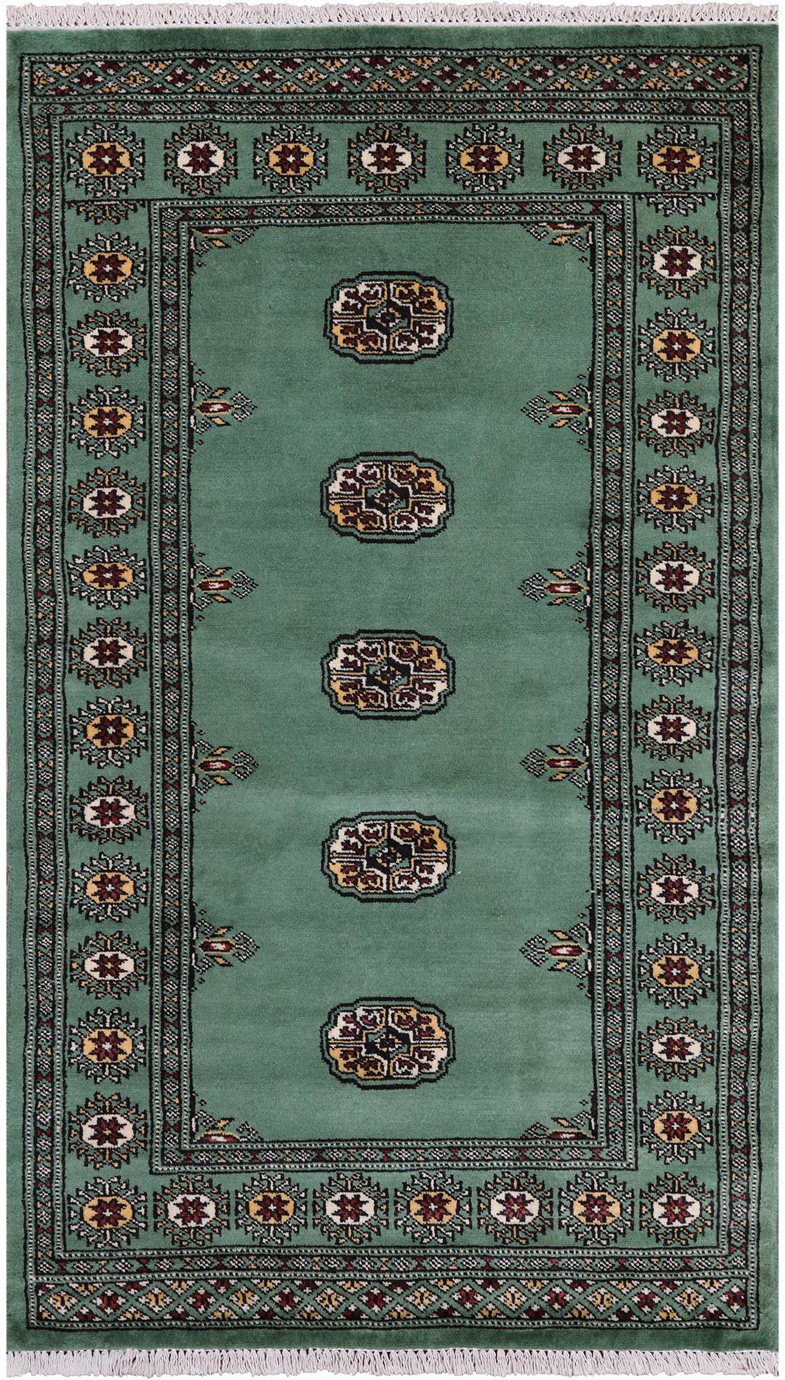 Green Bokhara Hand-Knotted Wool Rug - 2' 11" X 5' 0"