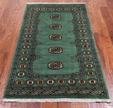 Green Bokhara Hand-Knotted Wool Rug - 2' 11" X 5' 0"