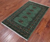 Green Bokhara Hand-Knotted Wool Rug - 2' 11" X 5' 0"