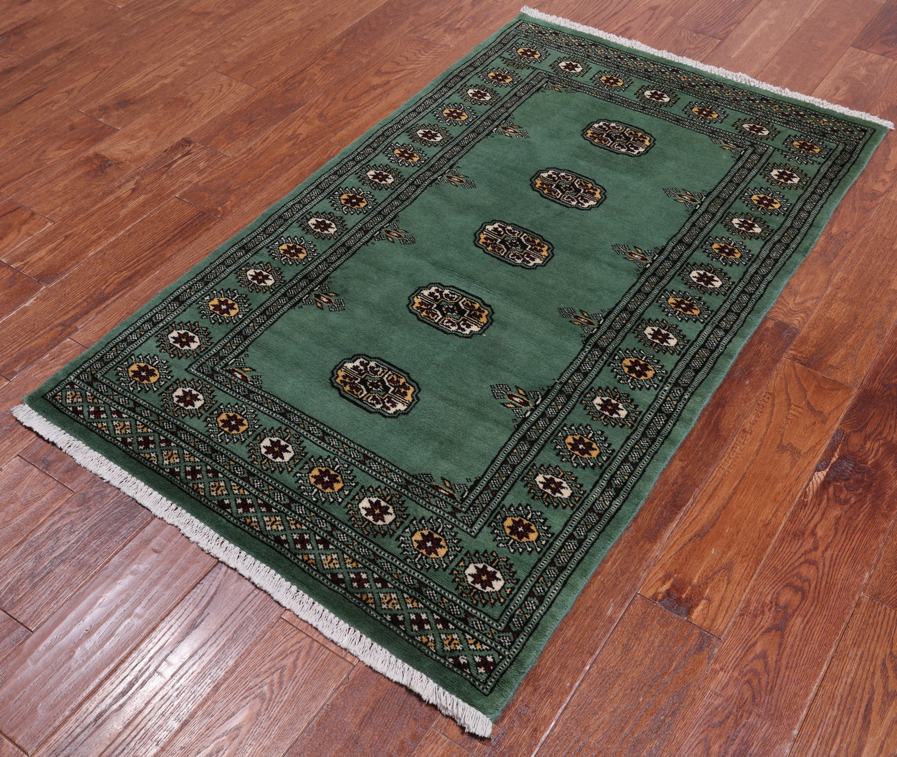 Green Bokhara Hand-Knotted Wool Rug - 2' 11" X 5' 0"