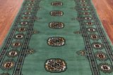 Green Bokhara Hand-Knotted Wool Rug - 2' 11" X 5' 0"