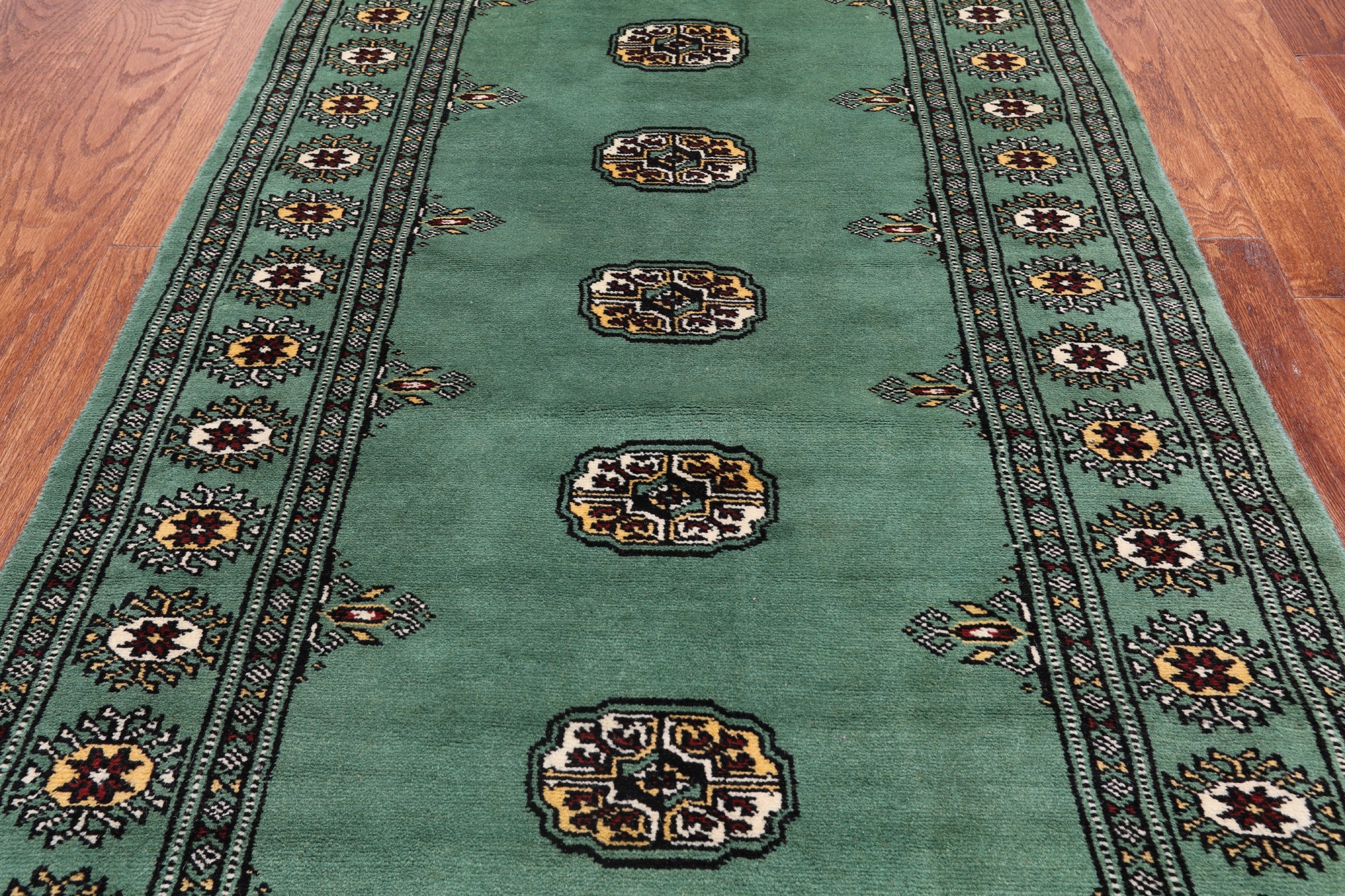 Green Bokhara Hand-Knotted Wool Rug - 2' 11" X 5' 0"