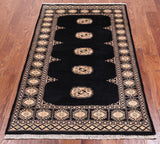 Black Bokhara Hand-Knotted Wool Rug - 3' 0" X 5' 0"