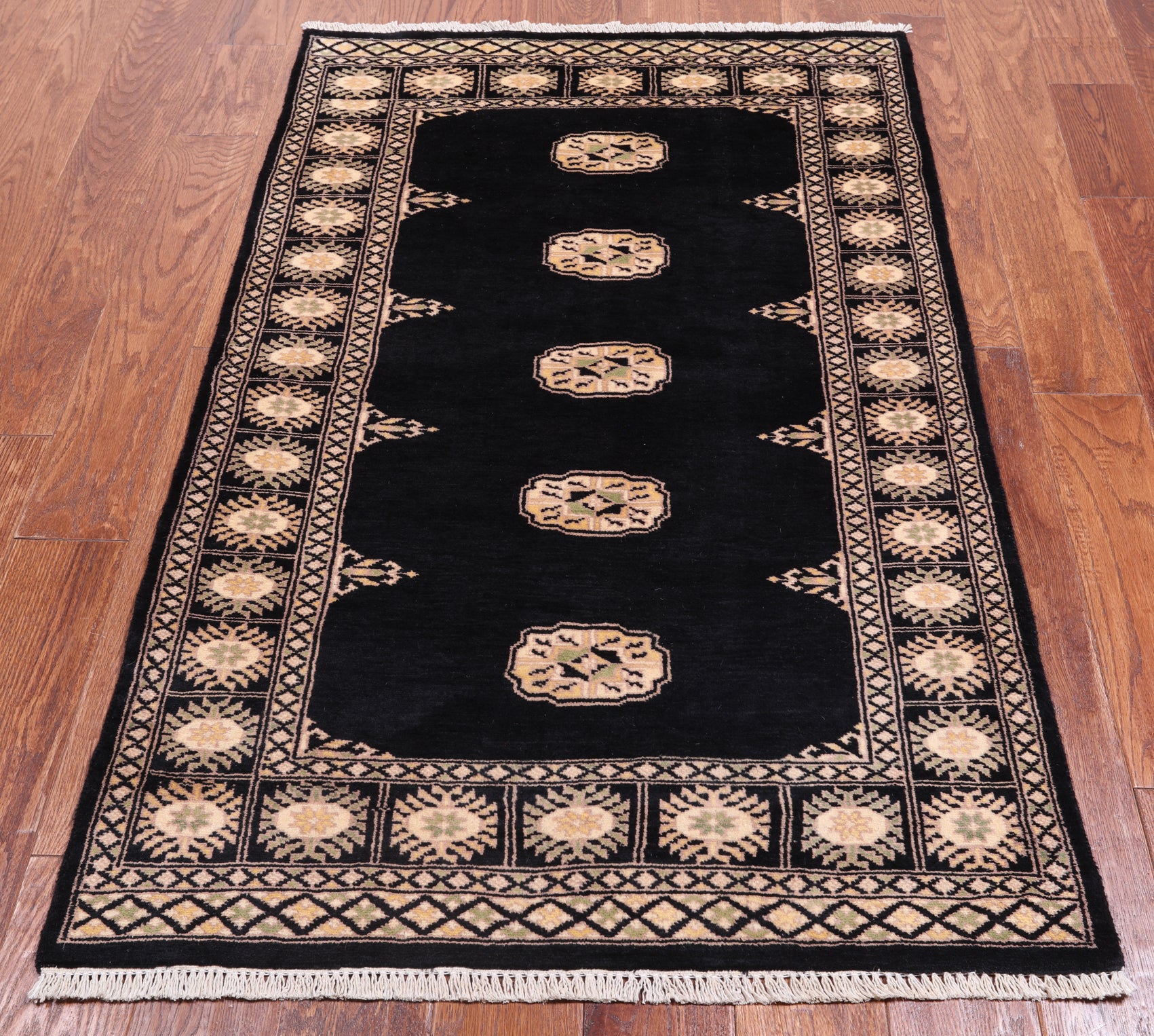 Black Bokhara Hand-Knotted Wool Rug - 3' 0" X 5' 0"
