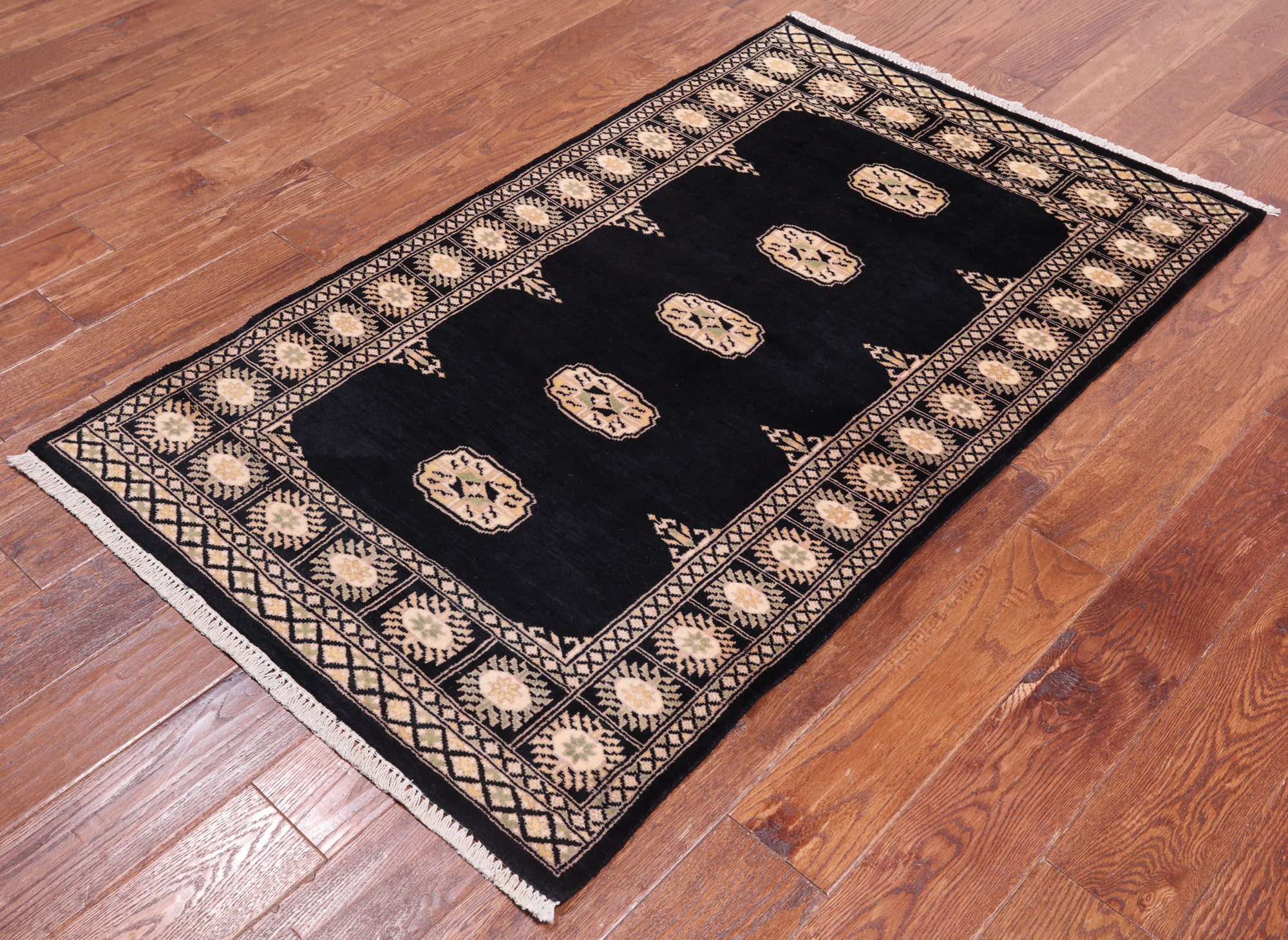Black Bokhara Hand-Knotted Wool Rug - 3' 0" X 5' 0"